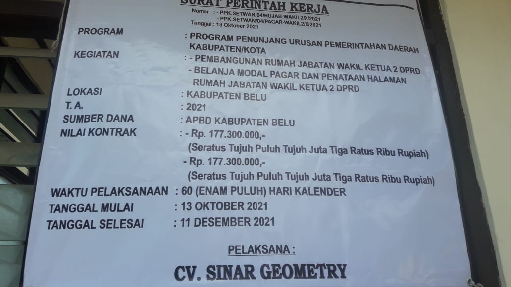 Rujab 3 Pimpinan DPRD Belu Dipercantik Gunakan Anggaran 1,2 M