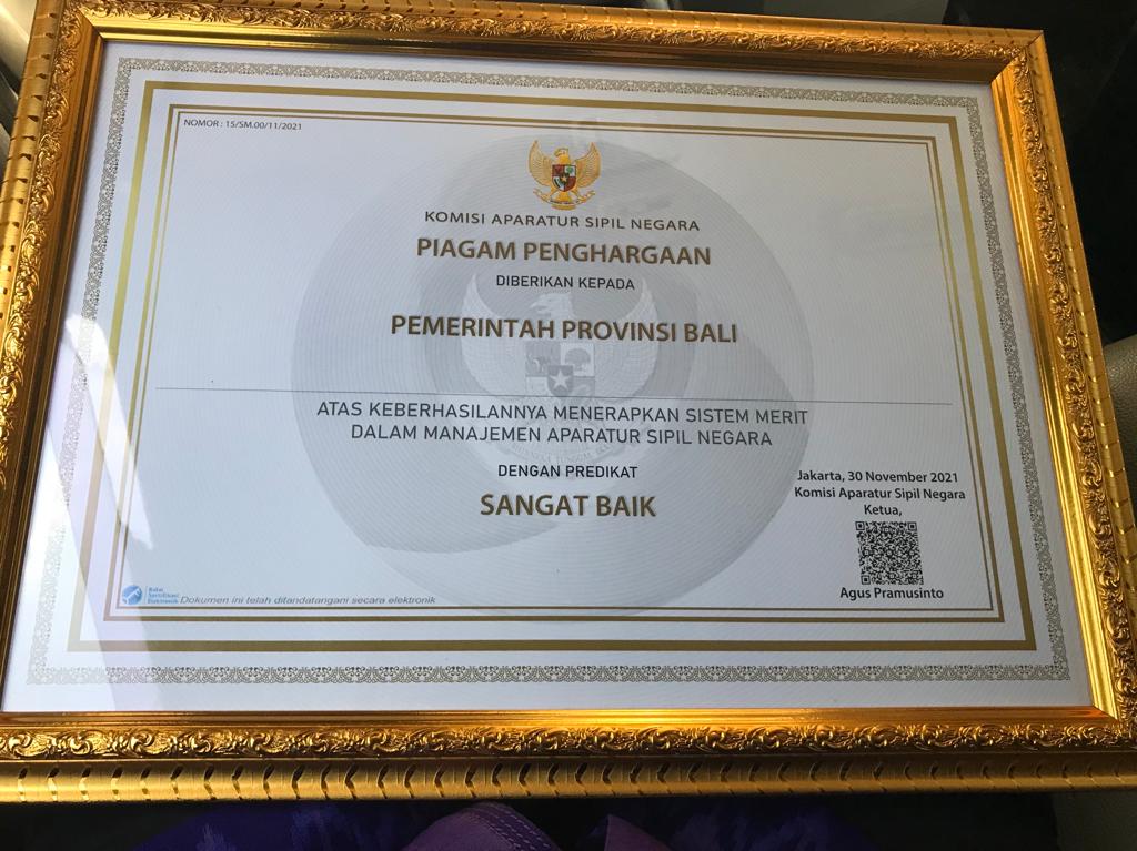 Pertama di Era Gubernur Koster, Pemprov Bali Raih Anugerah Meritokrasi Tertinggi