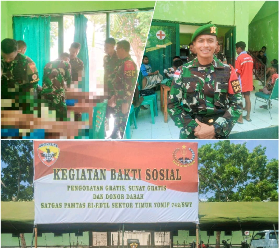 Dua Bulan Jalankan Tugas, Satgas Pamtas RI-RDTL Yonif 742/SYW Gelar Donor Darah dan Sunatan Gratis Bagi Masyarakat