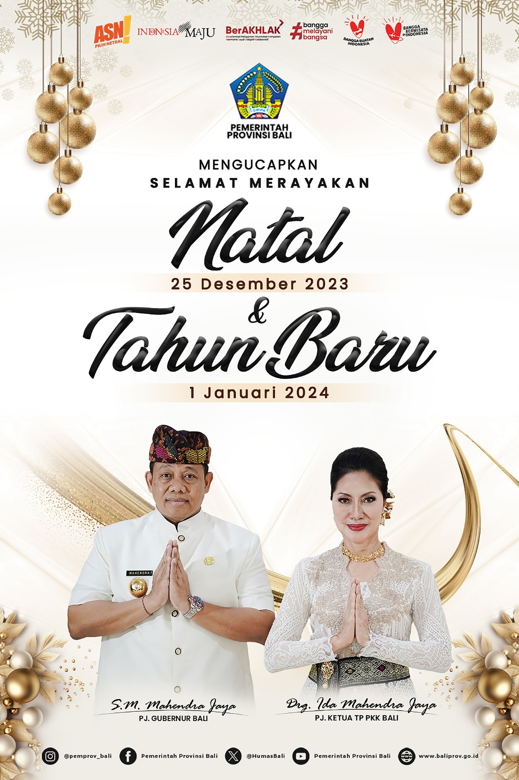 Pemerintah Provinsi Bali Mengucapkan Selamat Hari Raya Natal dan Tahun Baru 2024
