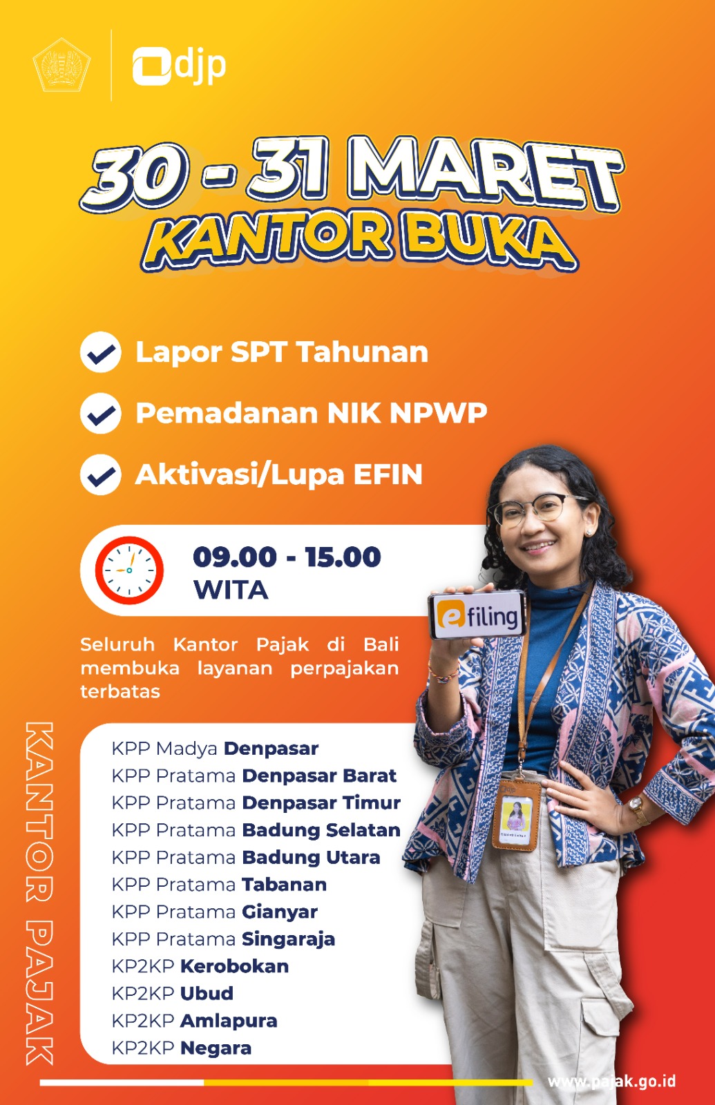 Seluruh Kantor Pajak di Bali Buka Layanan Tanggal 30 & 31 Maret 2024 Walau Libur