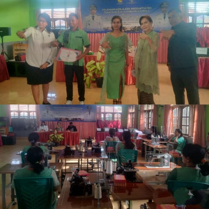 Kadis Nakertrans NTT Dampingi Ketua Dekranasda Belu Tutup Giat Pelatihan Menjahit Bagi Muda-Mudi Belu