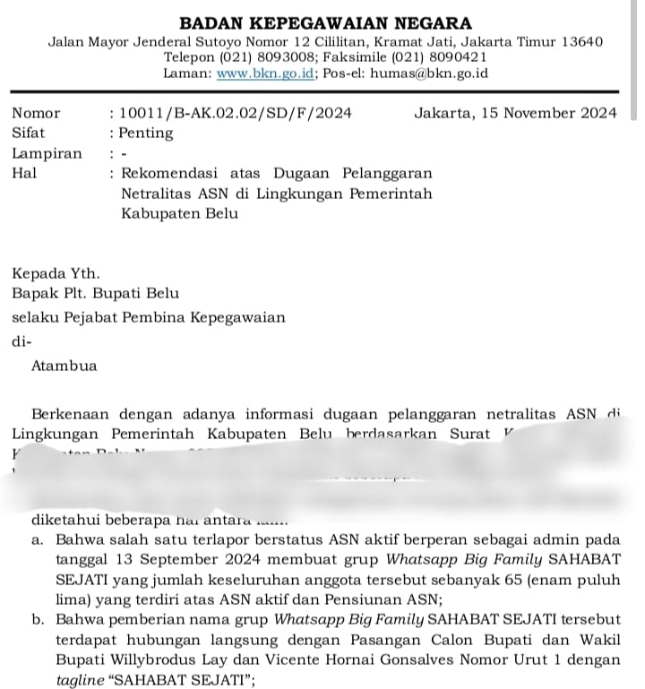 Diduga Terlibat Politik Dukung Sahabat Sejati, BkN Terbitkan Surat Rekomendasi Pelanggaran Netralitas
