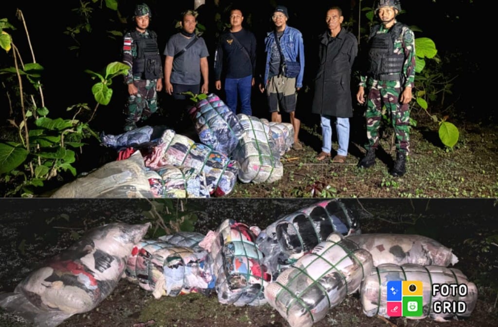 Gagalkan Penyelundupan di Jalur Tikus Raihat, Satgas Pamtas Yonarmed 12 Kostrad Amankan 25 Bal Pres Pakaian Bekas dari Negara Timor Leste