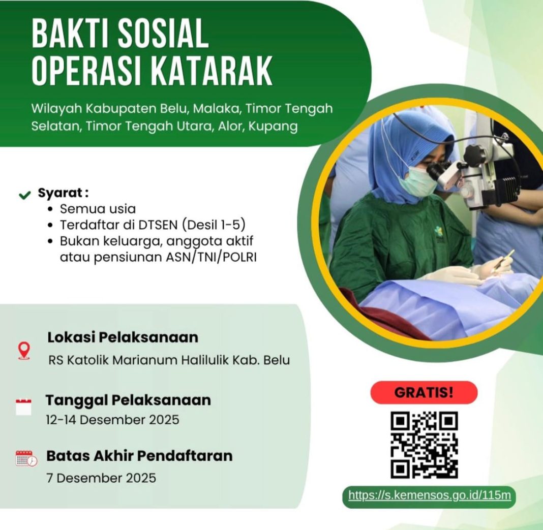 Berlangsung 12 Sampai 14 Desember 2025, Operasi Katarak Gratis untuk Warga NTT di RS Marianum Halilulik. Ini Syaratnya!
