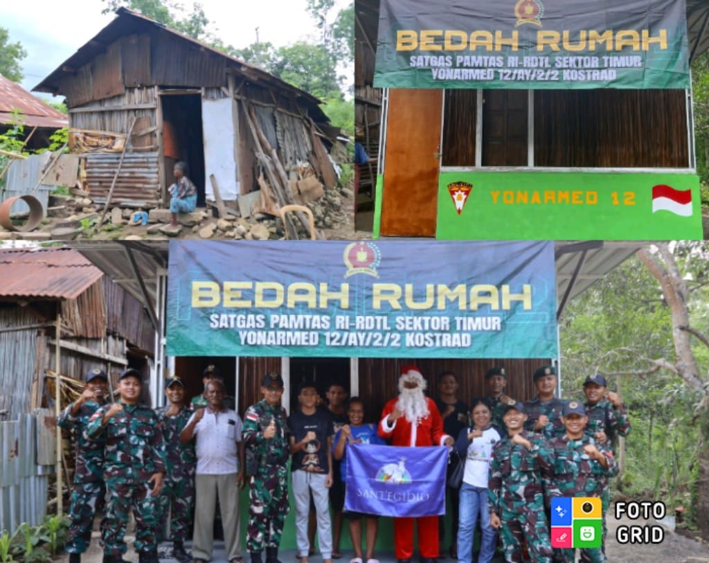 Untuk Ketiga Kalinya, Satgas Pamtas Yonarmed 12 Kostrad Bedah Rumah Warga Kurang Mampu di Perbatasan RI-RDTL